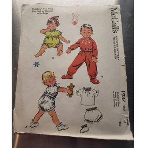 Vintage McCall's 1937 Toddlers' 2 pc Play suit or sleeper‎ with boots siz…